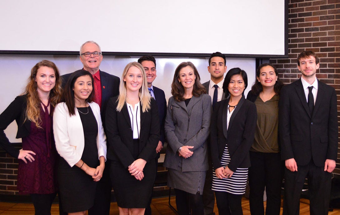 Students meeting with visiting executives.