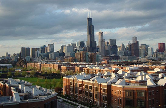 A view of downtown Chicago from the UIC campus