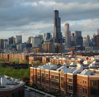 A view of downtown Chicago from the UIC campus 