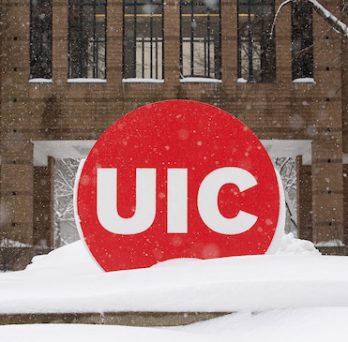 UIC circle mark covered in snow 