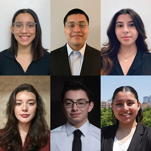 The 2021 CME Group Foundation Scholars: [Left to right] Alice Callejas, Sergio Palomino, Fanny Munoz, Vivanna Torres, Daniel Larios Bautista, and Krystal Aranda