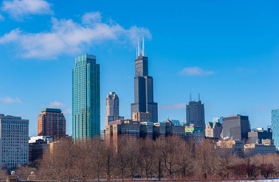 A view of Chicago's skyline in the winter
