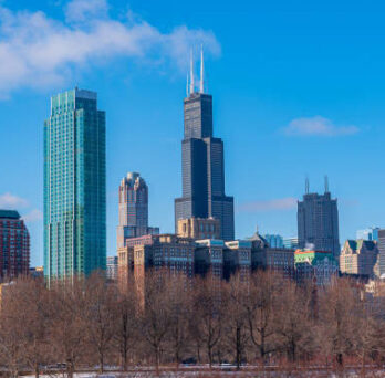 A view of Chicago's skyline in the winter 