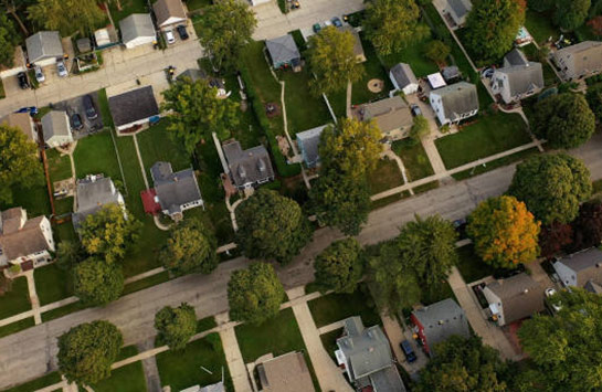An aerial view of a residential neighborhood