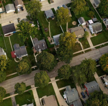 An aerial view of a residential neighborhood 