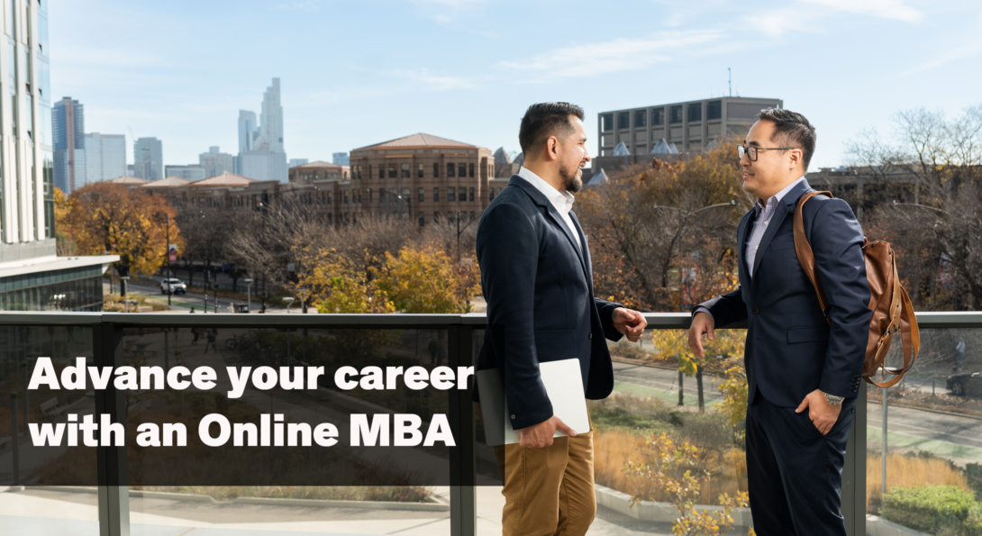 UIC Business MBA Students talking in front of UIC Campus