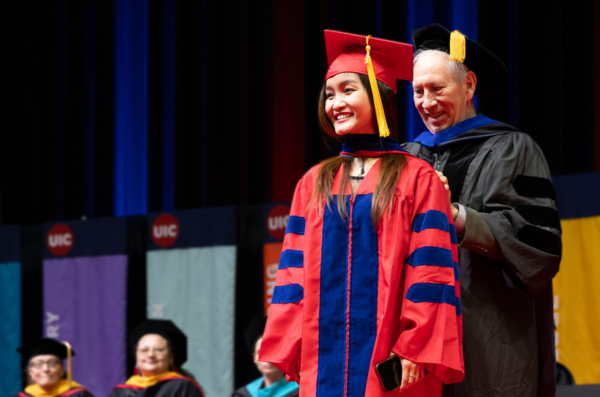 Doctorate student receiving degree