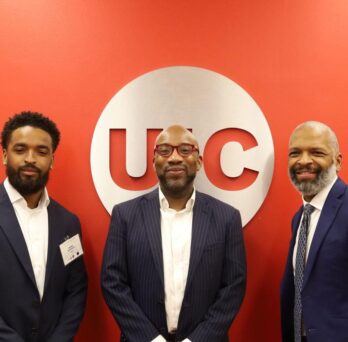 Experts in Business Panel: May 2025 UIC Business graduate Andre Reynolds II, incoming LRN Analyst at DRW; Kwesi Smith, CFA and CEO of the Greenwood Project; and Andre Reynolds Sr., SVP of Consumer Compliance and Supervisory Operations at the Federal Reserve Bank of Chicago. 